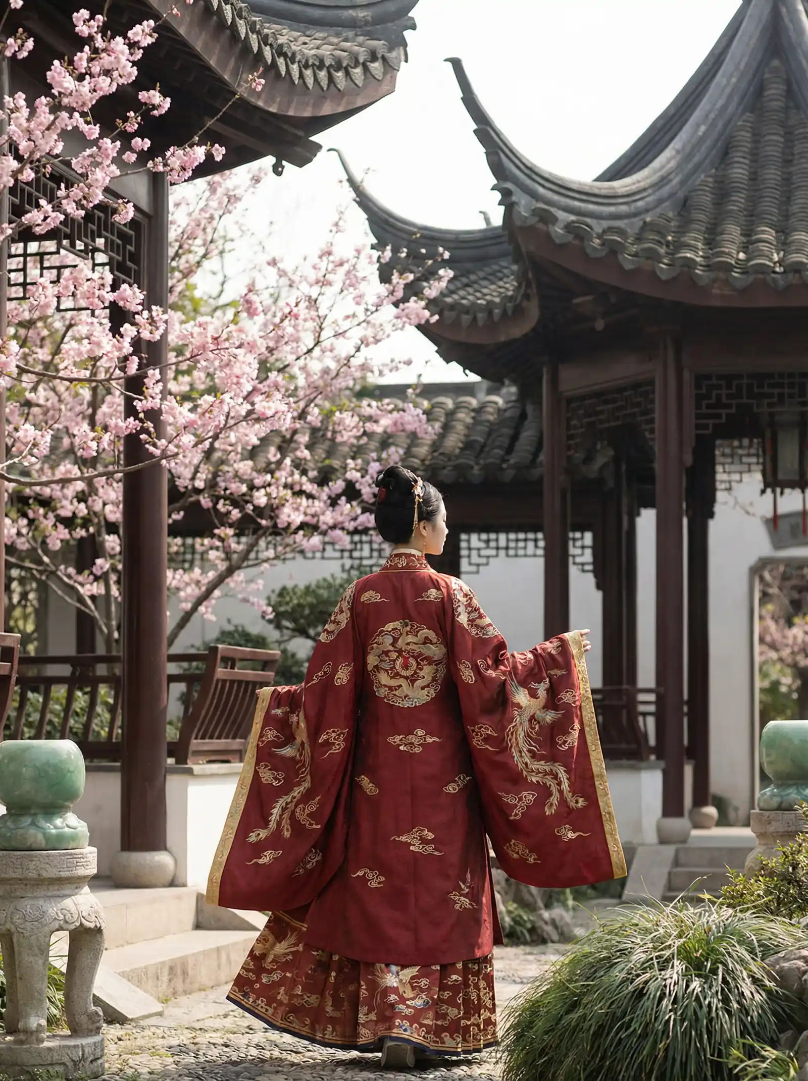 《美国式禁忌2》在线观看 明制汉服红色凤凰刺绣